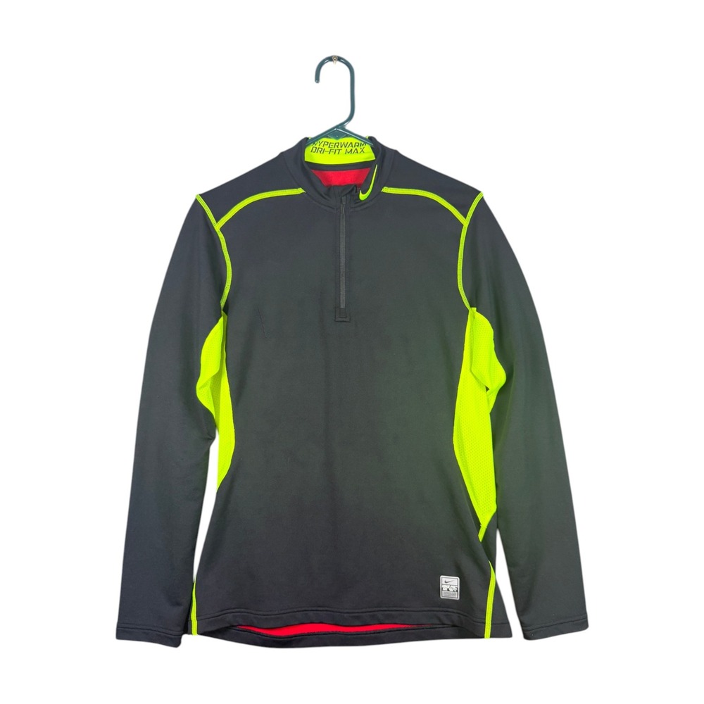 Nike Pro Combat Hyperwarm Dri-FIT Max Mens Quarter Zip Pullover Black Neon M